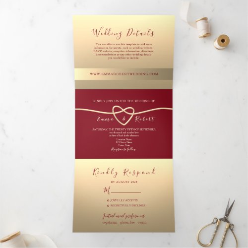 Modern Burgundy Wedding Tri_Fold Invitation