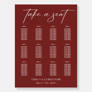 Modern Burgundy wedding Wedding Seating Chart Foam Board