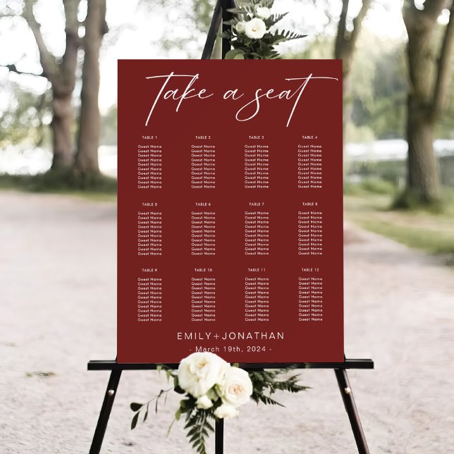 Modern Burgundy wedding Wedding Seating Chart Foam Board (Creator Uploaded)
