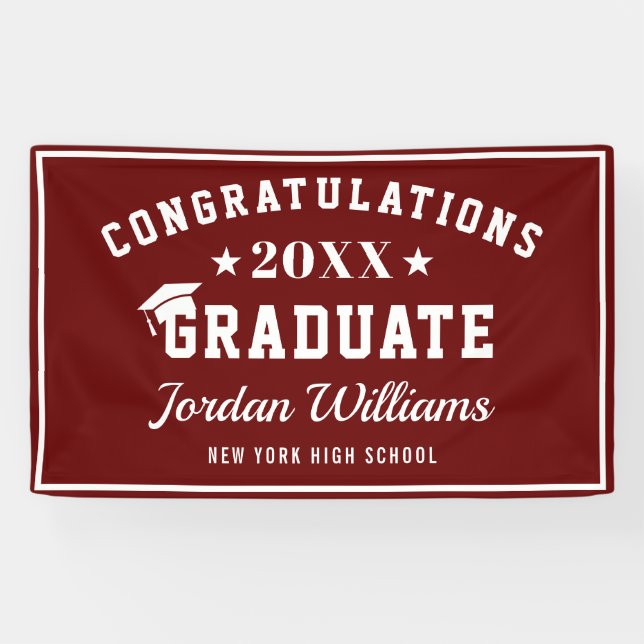 Modern Burgundy White 2026 Graduation Party Banner (Horizontal)