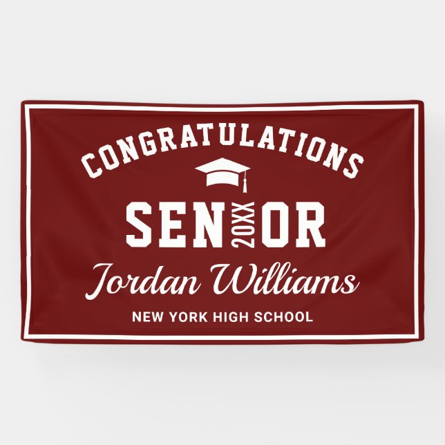 Modern Burgundy White 2026 Graduation Party Banner (Horizontal)