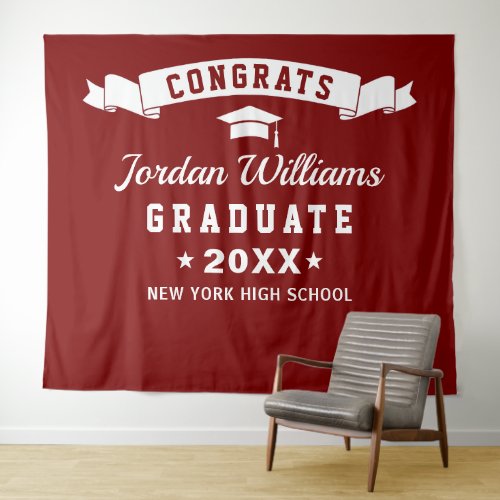 Modern Burgundy White Graduation Photo Backdrop