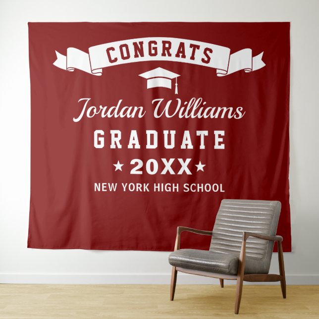 Modern Burgundy White Graduation Photo Backdrop (In Situ (Horizontal))