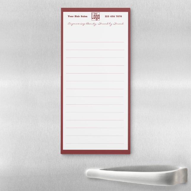 Modern Burgundy White Salon Logo Text Motto Magnetic Notepad (In Situ)