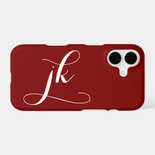Modern Burgundy White Script Monogram Name iPhone 17 Case
