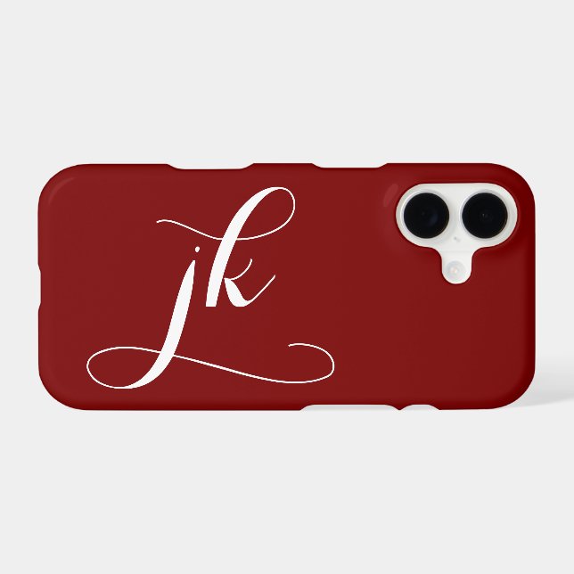 Modern Burgundy White Script Monogram Name Case-Mate iPhone Case (Back (Horizontal))