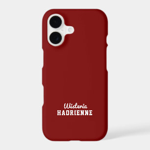 Modern Burgundy White Sports Monogram Name iPhone 17 Case