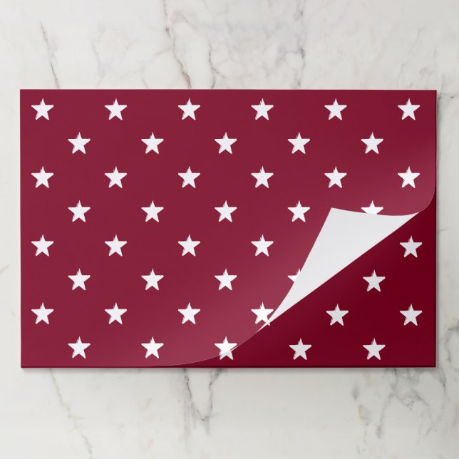 Modern burgundy & white stars paper placemats (Folded)