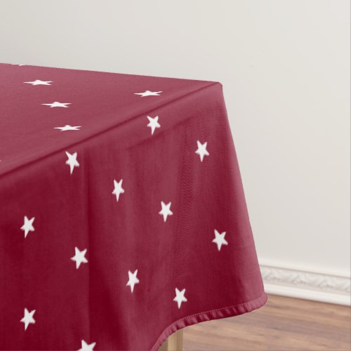 Modern burgundy  white stars pattern holiday tablecloth