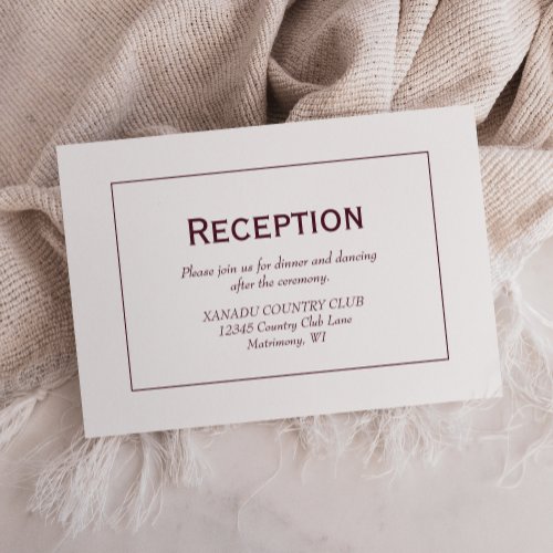 Modern Burgundy White Wedding Reception Enclosure Card