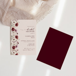 Modern Burgundy Wildflower Bridal Shower Invitation