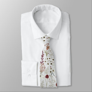 Modern Burgundy Wildflowers Boho Floral  Neck Tie