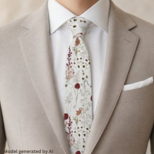 Modern Burgundy Wildflowers Boho Floral Neck Tie