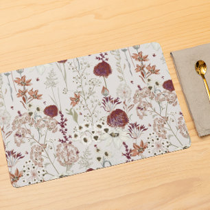 Modern Burgundy Wildflowers Elegant Boho Floral Cloth Placemat