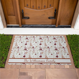 Modern Burgundy Wildflowers Elegant Boho Floral Doormat