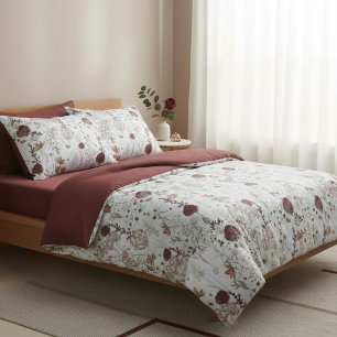 Modern Burgundy Wildflowers Elegant Boho Floral Duvet Cover