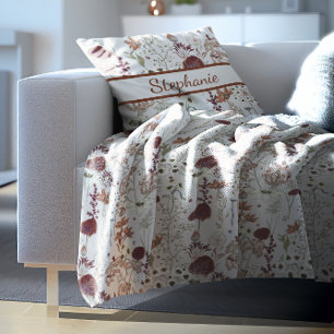 Modern Burgundy Wildflowers   Elegant Boho Floral  Fleece Blanket