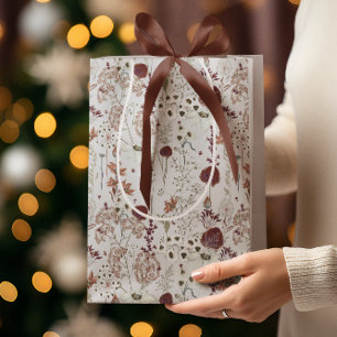 Modern Burgundy Wildflowers   Elegant Boho Floral  Medium Gift Bag
