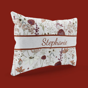 Modern Burgundy Wildflowers Elegant Boho Floral Pillow Case