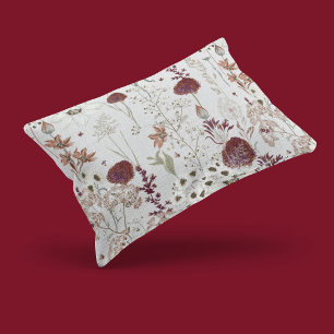 Modern Burgundy Wildflowers   Elegant Boho Floral  Pillow Case