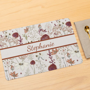 Modern Burgundy Wildflowers Elegant Boho Floral Placemat