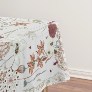 Modern Burgundy Wildflowers   Elegant Boho Floral  Tablecloth