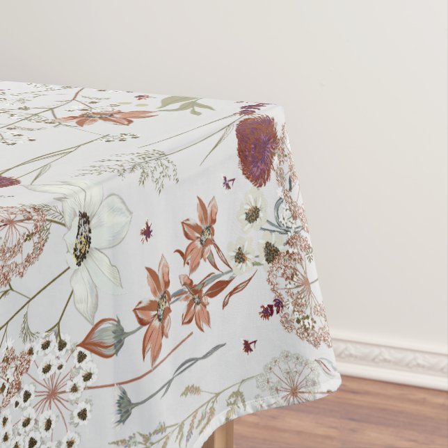 Modern Burgundy Wildflowers | Elegant Boho Floral  Tablecloth (In Situ)