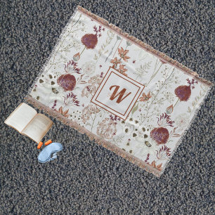 Modern Burgundy Wildflowers   Elegant Boho Floral  Throw Blanket