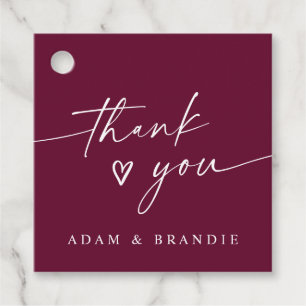 Modern Burgundy Wine Handwritten Thank You Wedding Favor Tags