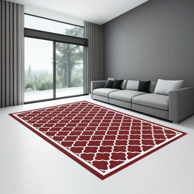  Modern Burgundy Wine Red  White Quatrefoil Area Rug (Insitu (Indoor 3))