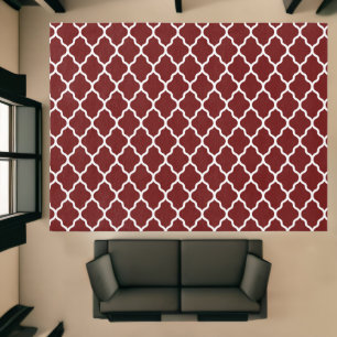 Modern Burgundy Wine Red White Quatrefoil Area Rug