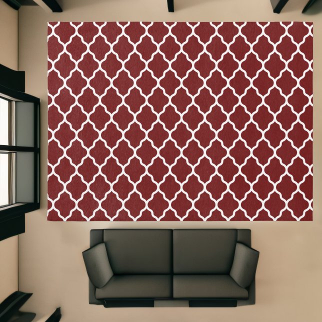  Modern Burgundy Wine Red  White Quatrefoil Area Rug (Insitu (Indoor 1))