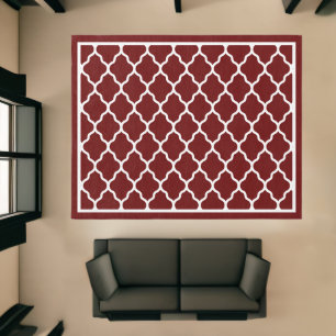 Modern Burgundy Wine Red White Quatrefoil Area Rug