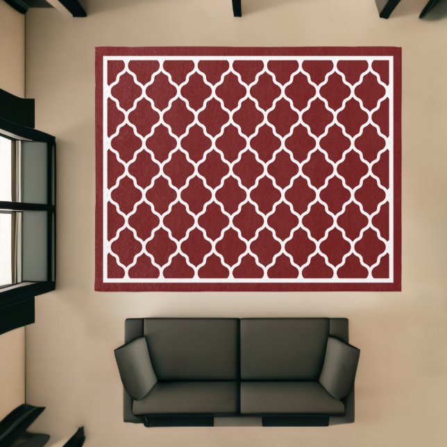  Modern Burgundy Wine Red  White Quatrefoil Area Rug (Insitu (Indoor 1))