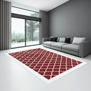  Modern Burgundy Wine Red  White Quatrefoil Area Rug