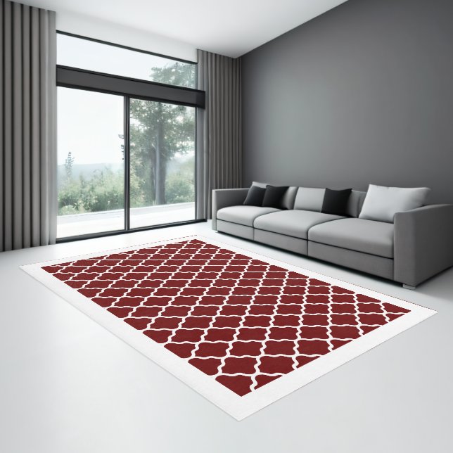  Modern Burgundy Wine Red  White Quatrefoil Area Rug (Insitu (Indoor 3))