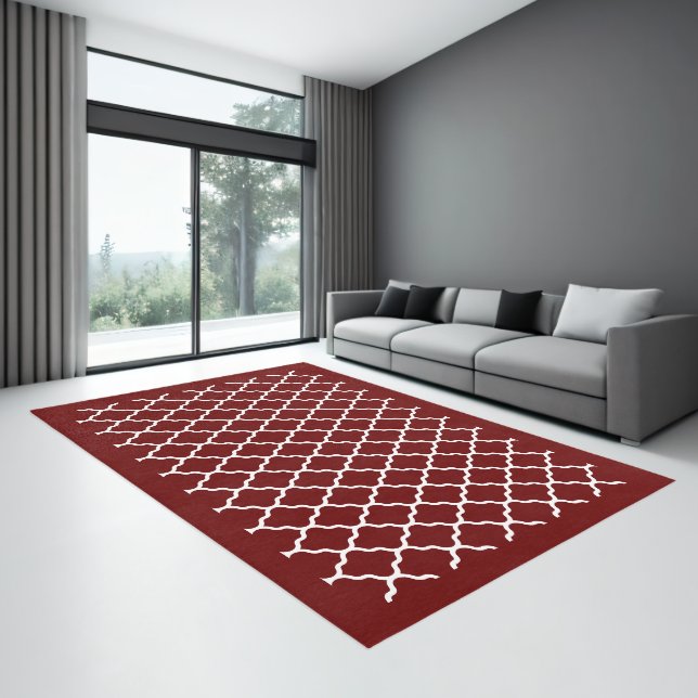  Modern Burgundy Wine Red  White Quatrefoil Area Rug (Insitu (Indoor 3))