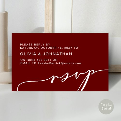 Modern Burgundy Wine Script Digital RSVP Wedding Enclosure Card