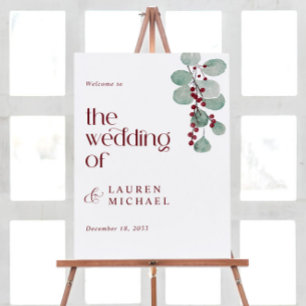 Modern Burgundy Winter Wedding Welcome Sign
