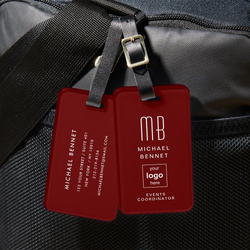 Modern Burgundy Your Logo Here Business Luggage Tag