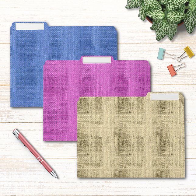Modern Burlap Fabric Pattern Blue Pink Beige File Folder (Creator Uploaded)