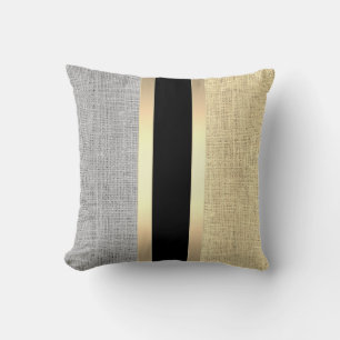 Modern Burlap Gold Striped Throw Pillow