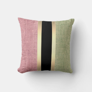 Modern Burlap Gold Striped Throw Pillow