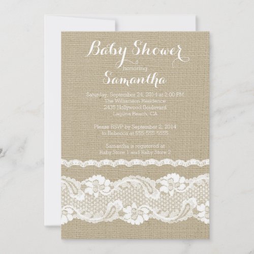 Modern Burlap &amp; Lace Baby Shower Invitation