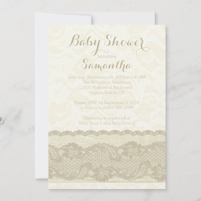 Modern Burlap & Lace Baby Shower Invitation (Front)