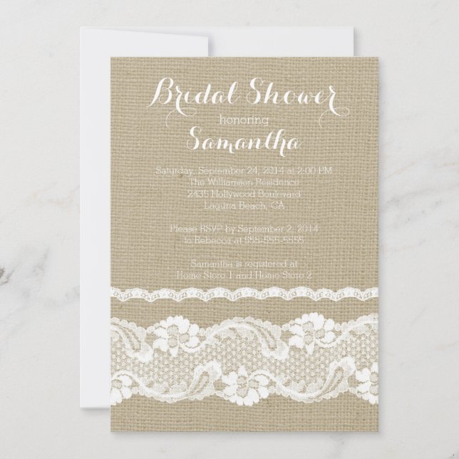 Modern Burlap & Lace Bridal Shower Invitation (Front)
