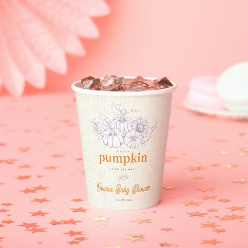 Modern Burlap Purple Orange Pumpkin Baby Shower Paper Cups