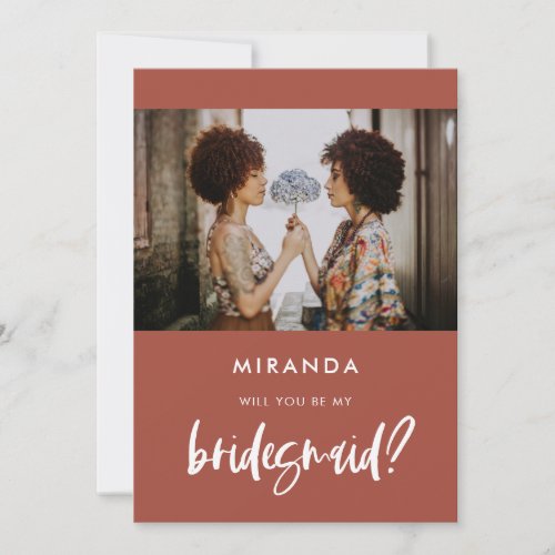 Modern burnt brick Bridesmaid proposal card