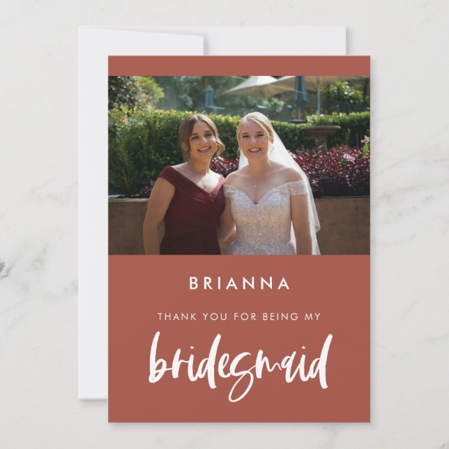 Modern burnt brick Bridesmaid thank you card (Front)