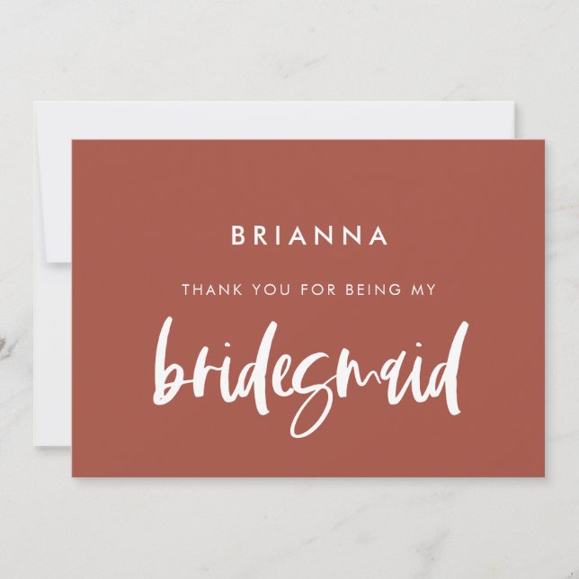 Modern burnt brick Bridesmaid thank you text card (Front)